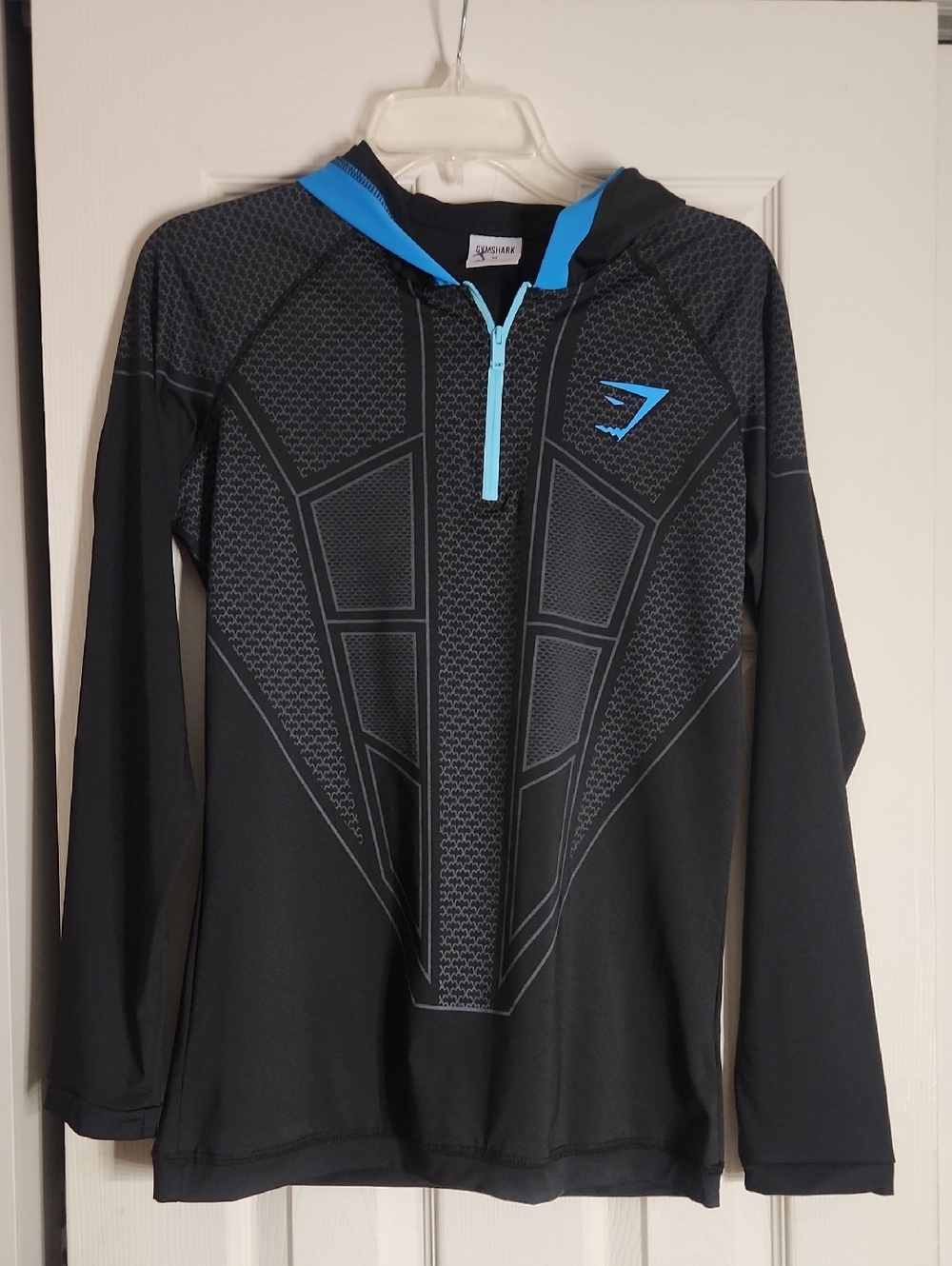 Gymshark Men’s Black Swim Hoodie with Bright Blue Trim